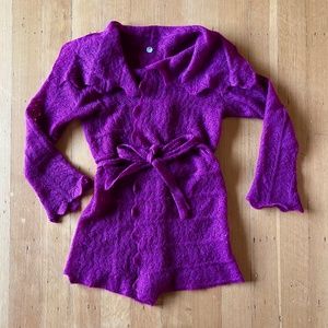 Margaret O Leary purple/pink pointelle mohair wrap cardigan